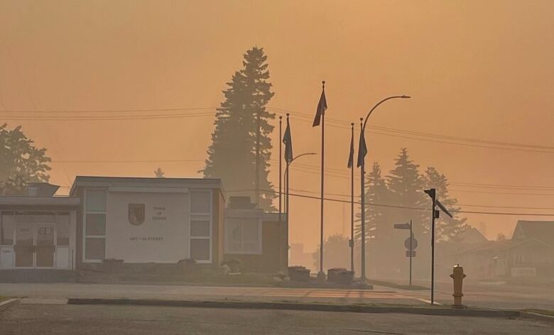 Heavy wildfire smoke has set in throughout the town of Edson and the surrounding area. Air quality on Monday is listed as very-high risk. 