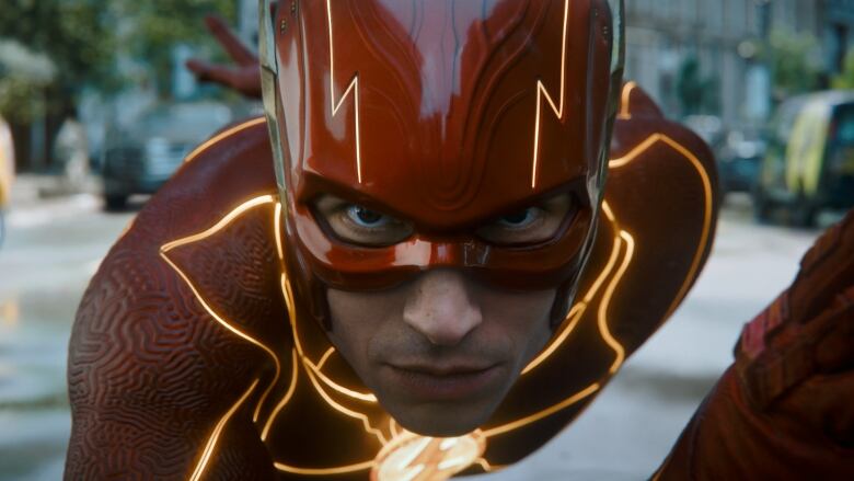 the flash super hero in a close up