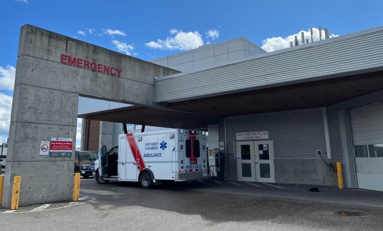 An ambulance outside a hospital.