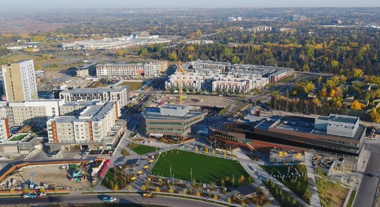 An aerial view of University District, looking north, from fall 2022.