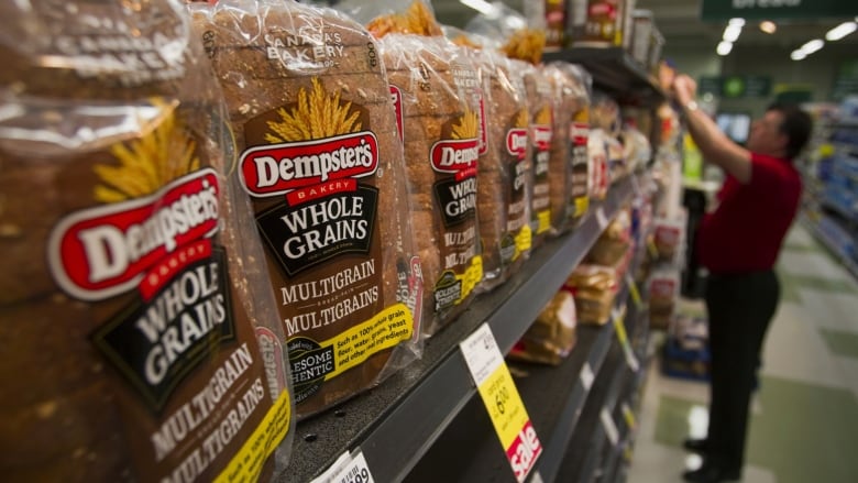 Rows of Dempsters bread are displayed at a Vancouver grocery store.