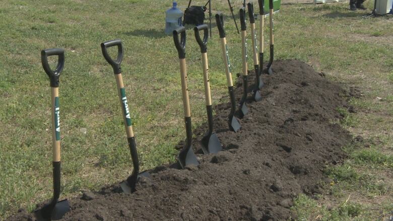 Shovels ready to open the new construction of the St Frances Cree Bilingual School in Saskatoon.