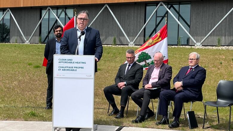 P.E.I. Environment Minister Steven Myers speaks during the funding announcement Tuesday in St. Peters Bay.