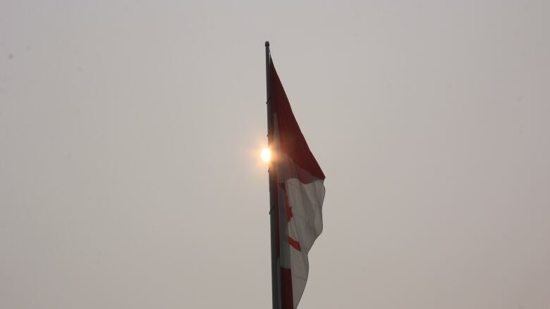 A metal pole with a Canadian flag on it.