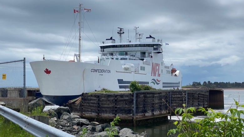 A ferry in a wharf.