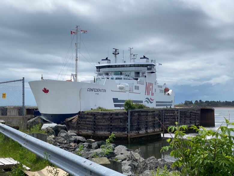 A ferry in a wharf.