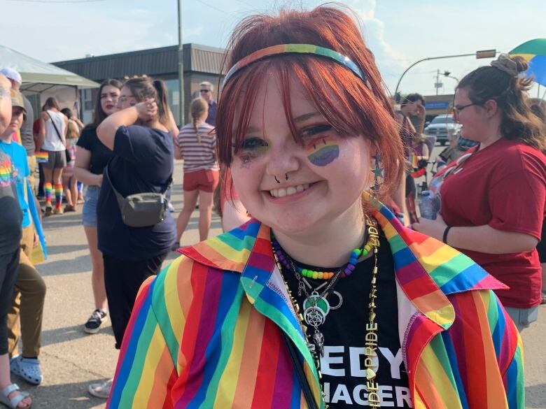 18-year-old Shaylin Lussier on the day a rainbow crosswalk was painted in her community of Westlock, Alberta. 