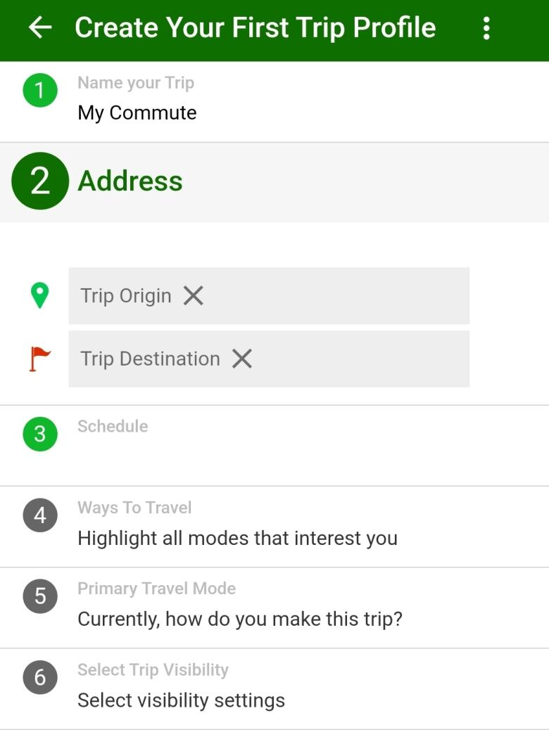 A screenshot of the profile creation in the Smart Commute app