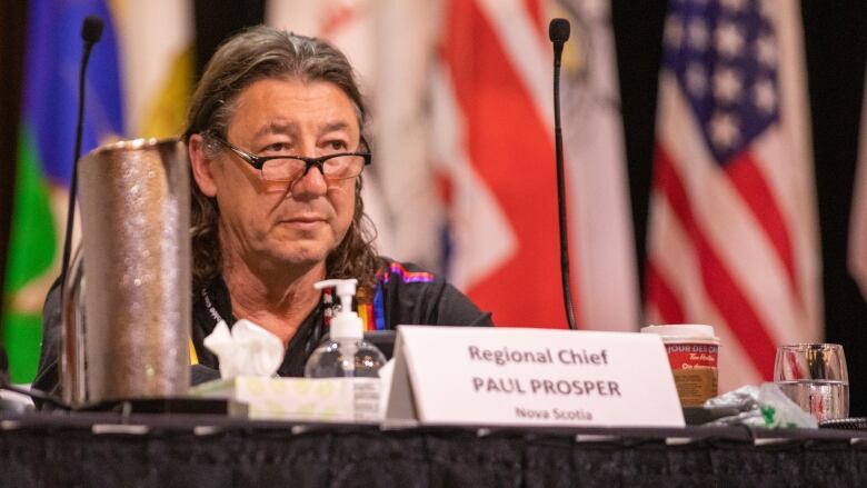 Regional Chief, Paul Propser (Nova Scotia) sitting at a table in Vancouver with other Assembly of First Nations leaders on July 5, 2022.