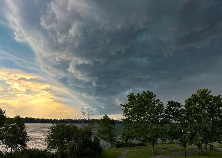 Storm clouds move across the sky as Environment Canada issued tornado warnings Thursday, July 13, 2023 in Montreal.  