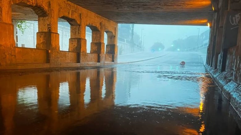 a flooded underpass in Montreal