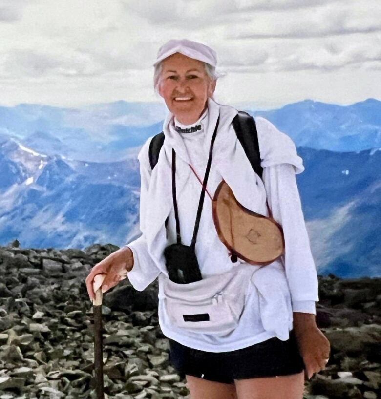 Betty Hogg in 1989 at the top of Ben Nevis mountain in Scotland. 