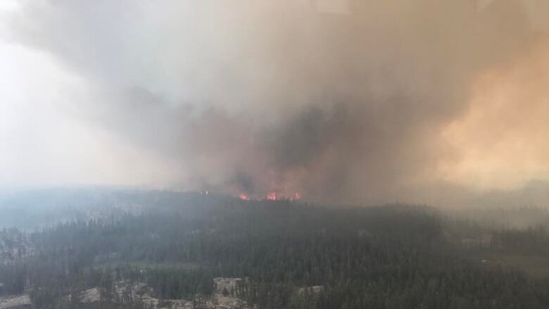 aerial photo of fire and smoke