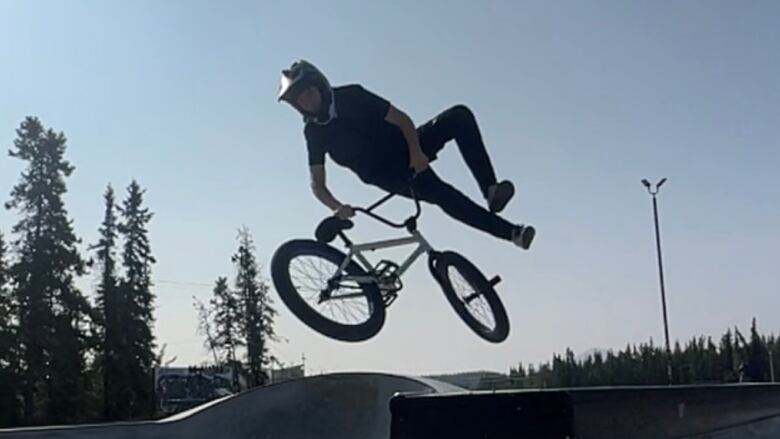 A.K. Nault takes to the sky at his home park in Whitehorse, Yukon