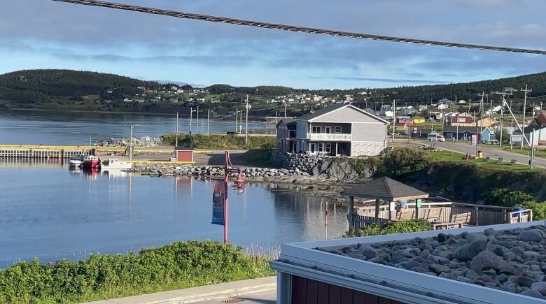 A panoramic shot of a small town harbour.