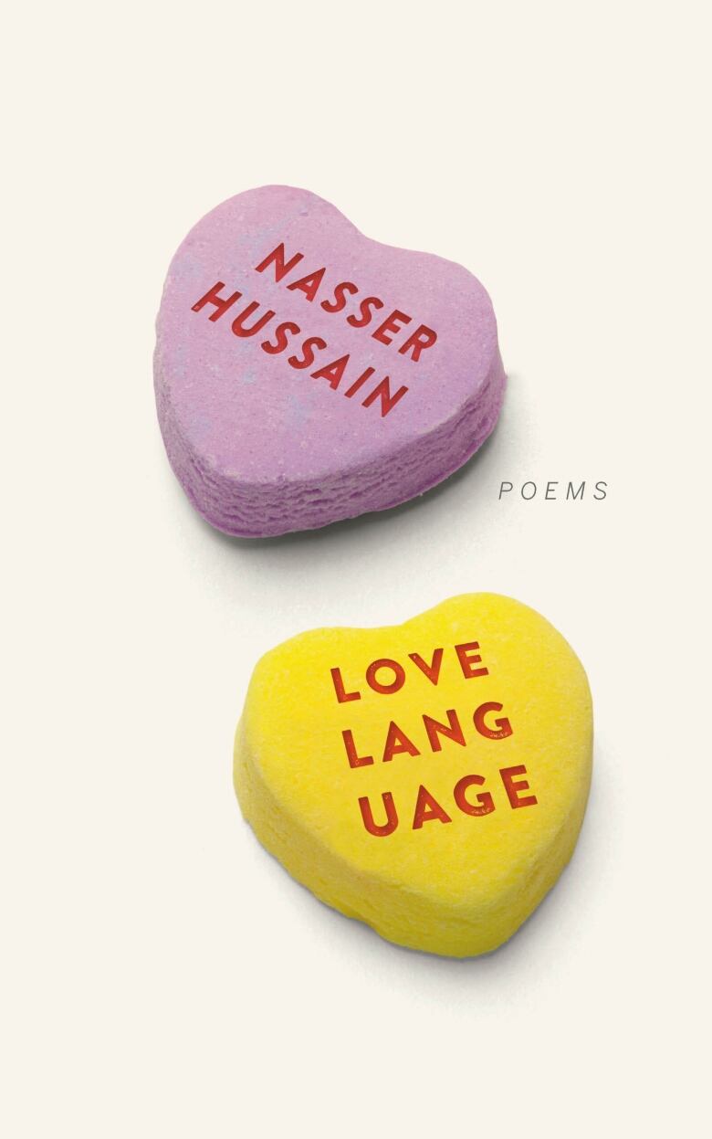 Love Language by Nasser Hussain. Book cover of two candied hearts with the title and author names on each. 