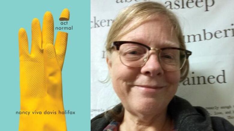 act normal by nancy viva davis halifax. Book cover of a yellow cleaning rubber glove with the tip of the index finger cut off and separated. Image of the author.