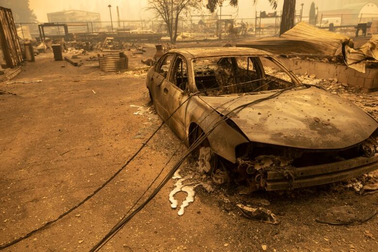 A destroyed car.