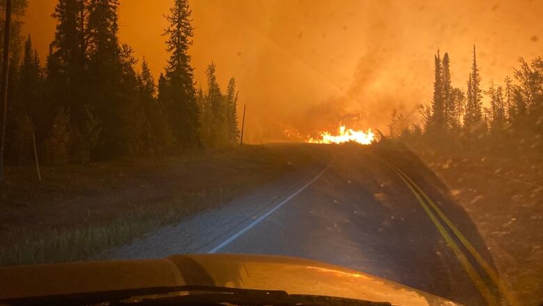 Flames on a highway.