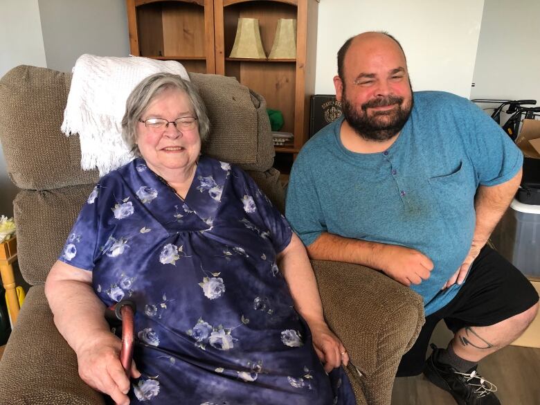 smiling mother and son