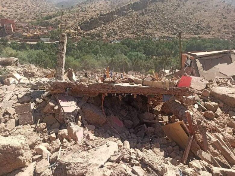 Many areas are covered in rubble from buildings collapsing in the High Atlas mountains. 