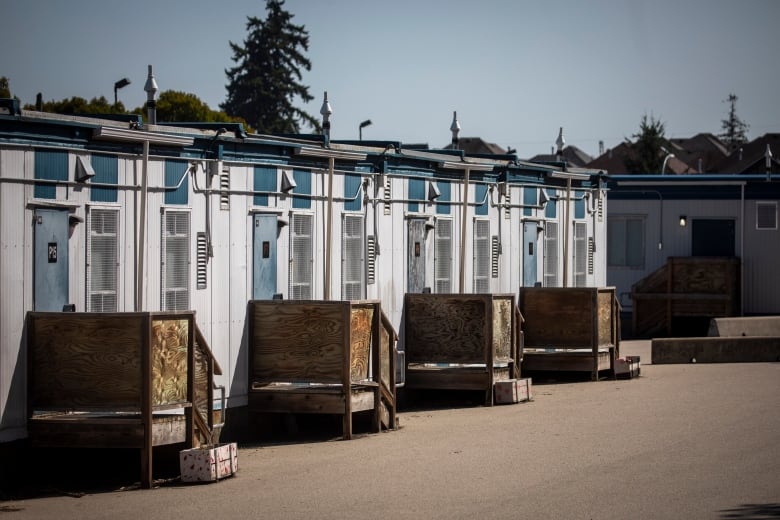 Portable classrooms on a sunny day.