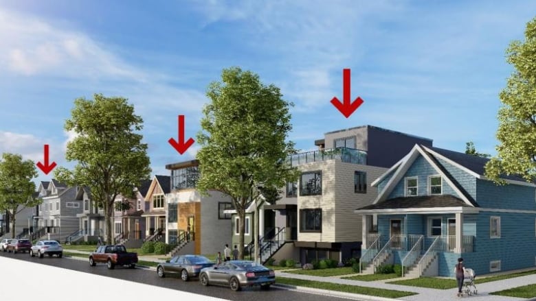 A rendering from the City of Vancouver of what multiplex housing could look like in traditional single-family home neighbourhoods.