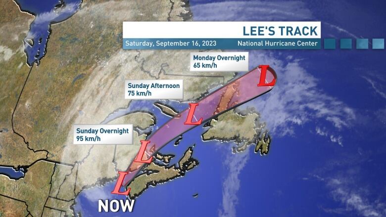 The path of a storm can be seen tracking over P.E.I,