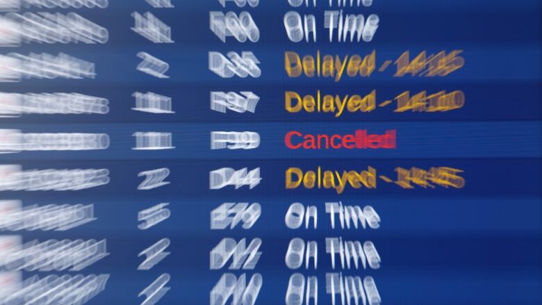 A stylized photo of an airport arrivals/departures board.