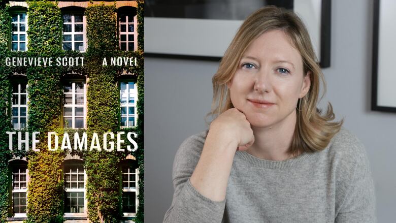 The Damages by Genevieve Scott. A book cover with green ivy growing up the walls of a university with white windows. 