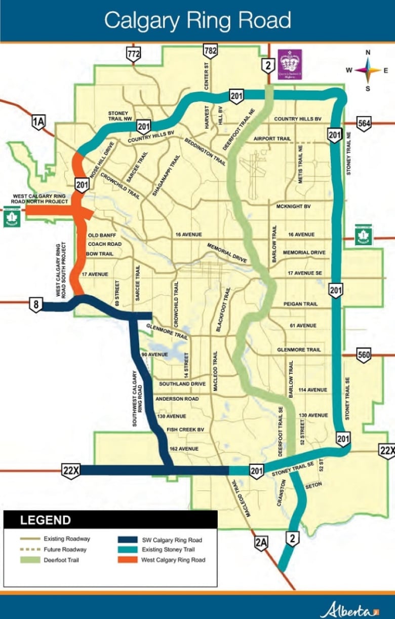 A map of the Calgary ring road