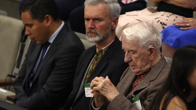 Yaroslav Hunka, right, waits for the arrival of Ukrainian President Volodymyr Zelenskyy in the House of Commons in Ottawa on Friday, Sept. 22, 2023. Several Jewish advocacy organizations condemned members of Parliament on Sunday for giving a standing ovation to a man who fought for a Nazi unit during the Second World War. 