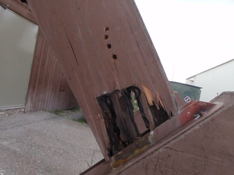 Pictured is one of the beams in the roof structure of the Memorial Arena in Cranbrook. Engineers have determined that the structure is no longer safe, and the arena is closed until further notice. 