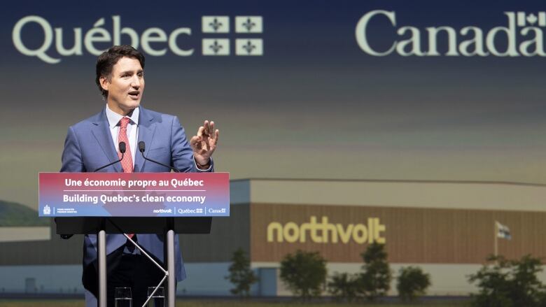 Prime Minister Justin Trudeau at a lectern