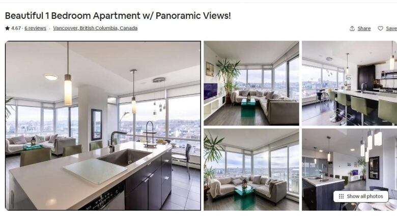 A screenshot of the inside of an apartment listed on Airbnb. 