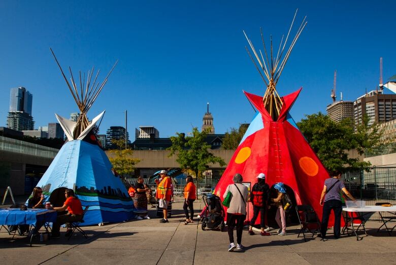 Teepees were set up at the 2023 Indigenous Legacy Gathering at Nathan Phillips Square as part of the National Day for Truth and Reconciliation. 