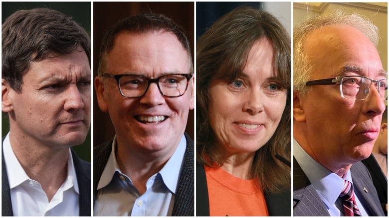 Headshots of four white B.C. political leaders including one female.