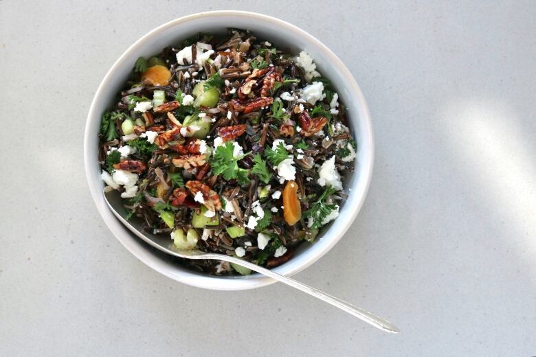 A salad with finely chopped ingredients. 