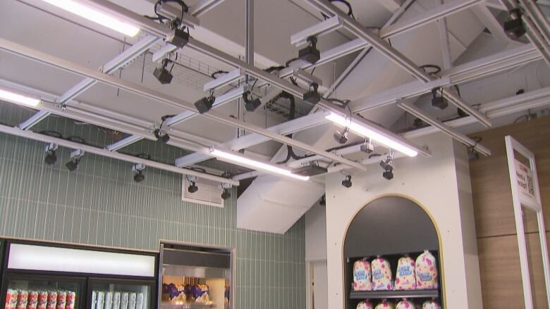 Cameras line the ceiling of a market deploying Amazon's Just Walk Out technology in Calgary on Sept 29, 2023.