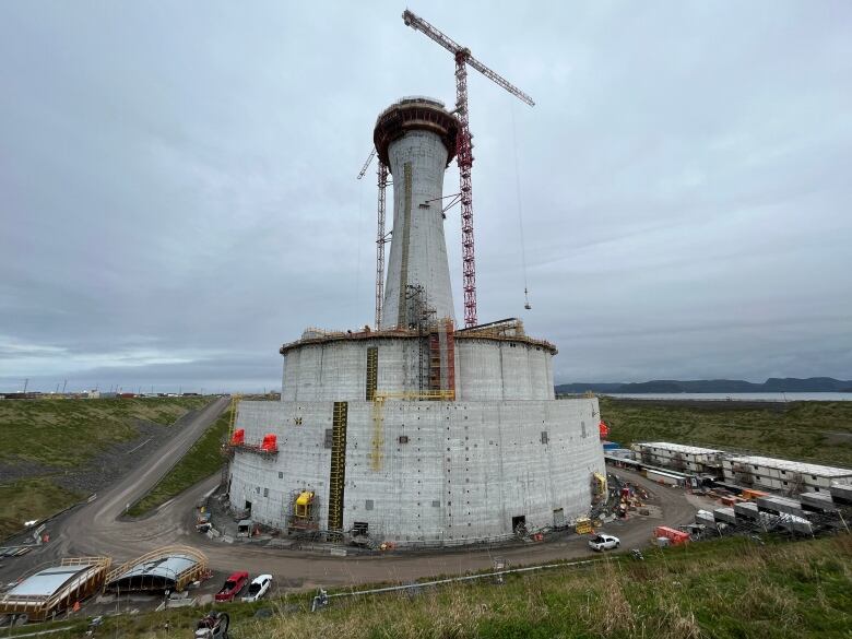 A concrete gravity structure measuring 145 metres in height is pictured inside a graving dock in Argentia.