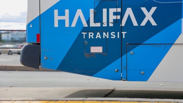 Closeup of the Halifax Transit logo on the back of a bus.