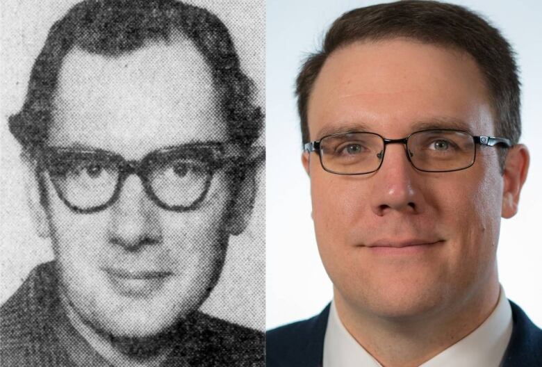 At left, Graham Harle, who served as Alberta's consumer affairs minister in 1975. At right, Jason Nixon, the province's current minister of community and social services. 