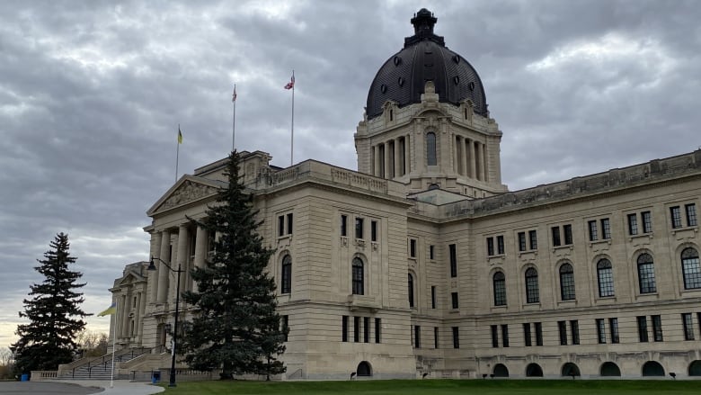 Clouds gather over the Saskatchewan Legislative Building in Regina, Sask., on Oct. 20, 2023. 