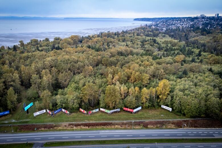 The wooded area where a biofuel project is being proposed is pictured on Semiahmoo First Nation land near Surrey, British Columbia on Wednesday, October 25, 2023. 