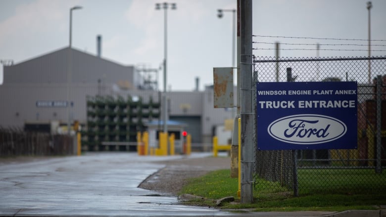 A photo of the entrance to the Ford plant in Windsor