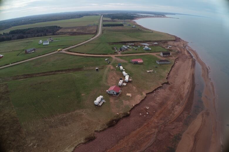 A PEI shoreline with lots of cliff washed away 