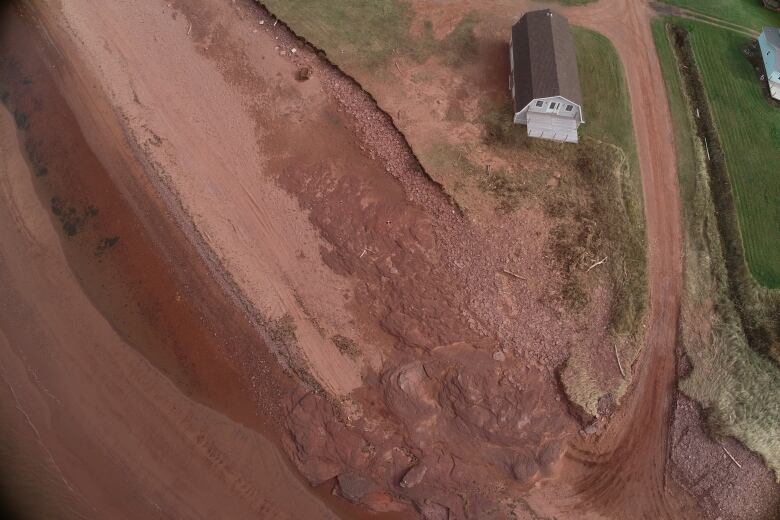 A shoreline with lots of erosion 