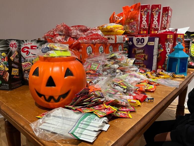 Candy fills a table. 