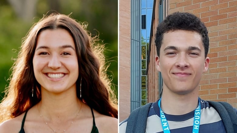 A composite of a smiling young white woman and a smiling young white man.