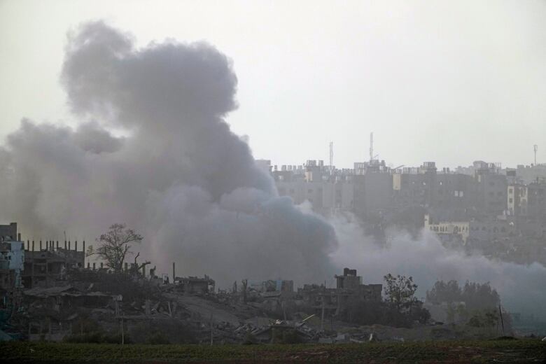 Smoke is seen rising from the Gaza Strip, following a period of shelling.